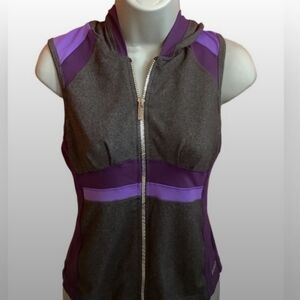 BEBE Gray and Purple Women's Sleeveless Zip-Up Top